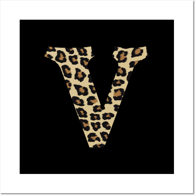 Letter V Leopard Cheetah Monogram Initial Wall Art by squeakyricardo